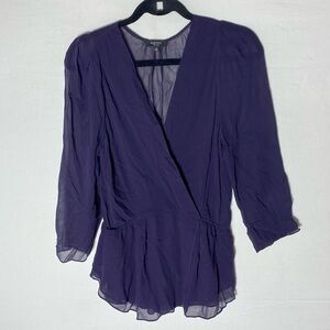 Aritzia Babaton Deep Purple Navy Semi Sheer Silk Blouse M